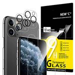 NEW'C 4 Pack, 2 x Glass Screen Protector for iPhone 11 Pro and 2 x Camera Lens Protector, Scratch-Resistant, No Air Bubbles, Extremely Durable, 9H Hardness Tempered Glass