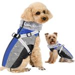 SlowTon Winter Dog Coats for Small Dogs, Dog Winter Jacket with Harness Built in Warm Thick Waterproof Windproof, Adjustable Reflective Small Dog Coat for Rain Snow Cold Weather (Black Blue,S)