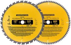 Upgraded (2-Pack) 12in Miter Saw Blade 80T&32T (dw3128/dw3123), DW3128P5, Tungsten Carbide, Crosscutting, Compatible with DEWALT, for Miter Saws Fine-Finish Professional Woodworking Circle Saw Blade