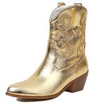 COOLCEPT Women Western Cowboy Boots Embroidered Metallic Boots Chunky Heel Ankle Cowgirl Boots Pull on Gold Size 47