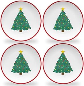 Tiny Expressions – Holiday Plates for Kids with Colorful Christmas Tree| Set of 4 Melamine Dishes for Children