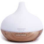 ASAKUKI 300ML Essential Oil Diffuser, Wood Grain BPA-Free Whisper Quiet Cool Mist Humidifier, Natural Home Fragrance Diffuser with 14 Colors LED Lights and Easy to Clean - Light Brown