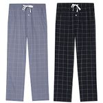 Vulcanodon Mens Cotton Pajama Pants-2pack, Lightweight Sleep Pants for Men, Z01 Black-plaid/Iron Gray-plaid, X-Large