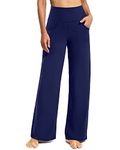 Promover Women's Activewear Trousers Yoga Trousers with Pockets Straight Wide Leg Stretch Work Tracksuit Bottoms Gym Joggers Causal Lounge Tummy Control Pants Petite/Regular/Tall,Royal Blue,M