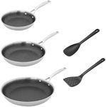 HENCKELS Paradigm 5-pc Cookware Set, Nonstick Frying Pan and Silicone Utensil Set, 3-Ply Stainless Steel Skillets for Induction Cooktop, Gas & Electric Stovetops – Dishwasher Safe & Oven Safe