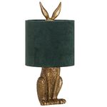 Britalia Antique Gold Sitting Hare Sculpture Vintage Table Desk Lamp with Green Velvet Drum Shade | 50cm Height | 1 x ES E27 Lamp Bulb Required | UK Approved | High Definition Resin Animal