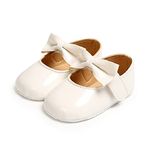 YWY Baby Girls Shoes Princess Bowknot Non-Slip Mary Jane Shoes First Walkers Shoes 12-18 Months White