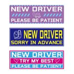 3pcs New Driver Magnet for Car, Reflective Please Be Patient New Driver Signs Funny Student Driver Magnetic Bumper Sticker Removable Novice Driver Vehicle Safety Warning Sign