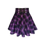 TONCHENGSD Women's Gothic Punk Plaid Pleated High Waisted Short A-line Flare Mini Skirt, Purple Plaid, S