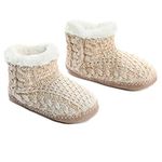 MaaMgic Womens Fuzzy Slipper Bootie Cozy Slipper Socks with Grippers for Home Girls Slippers,Cream-205,7-8