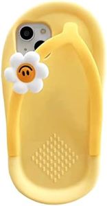 Yatchen Kawaii Phone Cases Apply to iPhone 12,Cute Cartoon Yellow Slippers Phone Case with Flower Flip Flops Phone Case 3D Case Soft Silicone Protctor Women Girls for iPhone 12