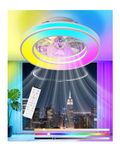 GLOFAN 42CM Ceiling Fans with Lights and Remote, 6 Speeds Quiet Smart Ceiling Fan Light, 3000K-6500K Stepless Dimmable & RGB Ambient Fan Light, Fan Reversible&Timer,for Bedroom Living Room Dining Room