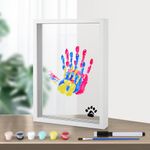 DIY Family Handprint Kit, Transparent Family Hand Print Photo Frame Kit Wooden DIY Craft Picture Frame Keepsake Expecting & New Parents Gifts for After Birth with 6 Acrylic Paint Colors