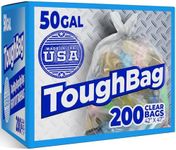 ToughBag 50 Gallon Trash Bags Heavy Duty, Clear Trash Bags (200 COUNT) – Outdoor Industrial Garbage Can Liner for Outdoor, Construction, Lawn, Industrial, Leaf 42 x 47" - Made In USA