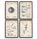 Magic Posters Golf Patent Prints - Set Of 4 - Golfer Sports Gift Fathers Dad Vintage Men Women Blueprint Wall Poster Art Decor - Frame Not Included