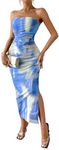 Milumia Women's Summer Tie Dye Strapeless Tube Dress Ruched Bodycon Maxi Dress Ombre White Medium