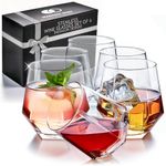 WARS Stemless Hexagon Crystal Wine Glasses Set of 6 - 10.5 Oz Capacity, Modern Design, Easy to Hold, Dishwasher Safe, Spill Proof