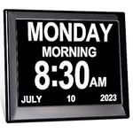 Day Date Time Clock for Seniors Elderly 3 Medication Reminder + Battery Backup Digital Calendar Dementia Impaired Vision Memory Loss Clock (Black)