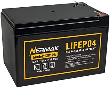 NERMAK 12V 12Ah Lithium LiFePO4 Deep Cycle Battery, 2000+ Cycles Lithium Iron Phosphate Rechargeable Battery for Small UPS, Power Wheels, Fish Finder, Scooters and More, Built-in 12A BMS