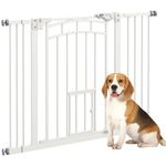 PawHut Stair Gate Dog Gate Pet Barrier Pressure Fit Safety Gate with Small Cat Door, Auto Closing System, Double Locking, Hallways, 74-100Wcm Openings - White