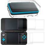 AFUNTA Hard Case for NEW Nintendo 2DS XL with 2 Packs Screen Protector, Anti-Scratch Crystal Clear Case, with 4 Pcs Tempered Glass Protective Films for Top and Bottom Screen