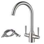 NewEast Kitchen Taps,Modern Double Handle Kitchen Mixer Sink Tap Swivel Spout Brushed Nickel