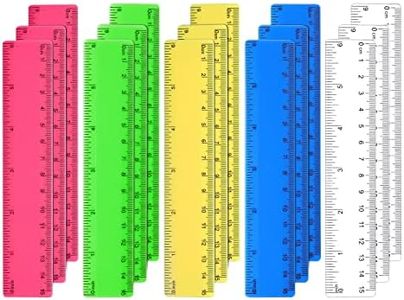 AIEX 15pcs Color Transparent Ruler, 15cm 6Inch Straight Ruler with Centimeters and Inches Plastic Multipack Rulers for School Classroom Home Office for Kids (Assorted Colors)