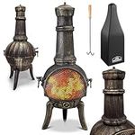 GARDEBRUK® Chiminea Cast Iron Patio Stove | La Hacienda Mexican Log Burner | Includes Poker | Outdoor Garden Fire Pit | Terrace Fireplace | Wood Burning | Brazier Heater 28kg 112cm Black