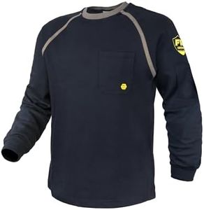 PTAHDUS FR Shirts for Men, 7.1oz CAT2/NPFA2112 Flame Resistant Long Sleeve Crewneck Shirts, 100% Cotton FR Clothing for Men (7.1oz Navy Blue 02, Small)