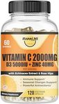 Vitamin C 2000MG, Zinc 40 mg, Vitamin D3 5000 IU, Echinacea Extract, Rose Hip, Immune Support for Adults Kids, Immune Booster,120 Vegan Capsules, 60 Day Supply, Non GMO, No Filler, No Stearate