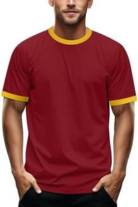 Ringer Tee Men Vintage Crewneck Athletic Retro T Shirts Short Sleeve Sport Jersey(Burgundy/Yellow,M)
