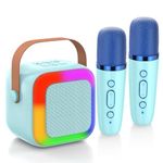 Karaoke Machine for Kids Adults,Mini Portable Bluetooth Speaker with 2 Wireless Microphones and Colored Lights, Birthday Gifts for Girls Boys 3, 4, 5, 6, 7, 8, 9, 10 +Year Old Teens (Blue)