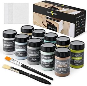 Magicfly 15 Pcs Chalk Furniture Paint Set, 9 Colors Ultra Matte Finish Acrylic Craft Paint Set (60 ml/2 oz) with 1 Liquid Wax, 2 Brushes, 3 Sandpapers, Perfect for Home Decor, Crafts-Farmhouse