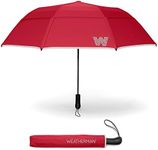 Weatherman Umbrella - Premium Collapsible Small Travel Umbrella Compact - Windproof Umbrella Resists Up to 55 MPH Winds - Travel Umbrellas for Rain, Wind, Backpack, Car Umbrella - Portable Compact Umbrella Easy Auto Open w/ Strong Fiberglass Frame - Folding, Foldable Umbrella (Red)
