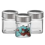 CELLO Qube Fresh Glass Storage Jar | Container with Air tight Silver Metal Lid | Multipurpose Jar | For Storage of Food, Pulses, Spice, Cereals, Cookies, Dry Food | Set of 3, 180ml, Clear