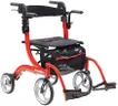 Drive Medical Nitro Duel Function Foldable Rollator Walker and Wheelchair for Seniors, Adults, and Disabled - Hand Activated Brakes and Back Support - Red