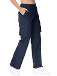 JHMORP Women's Hiking Cargo Pants Lightweight Quick Dry Wide Leg Cotton Travel Work Pants with Pockets (Navy,CA L)