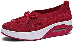 EnllerviiD Women Mary Jane Platform Sneakers Slip On Air Cushion Comfortable Wide Width Lightweight Nurse Shoes Loafers, 28-red, 5 US