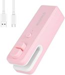 WOSERLD Mini Bag Sealer 2 in 1 Heat Sealer Bag Sealer and Cutter, Bag Sealer for Snacks, Lithium battery bag resealer for chip bags portable sealer kitchen food packaging seal (pink)