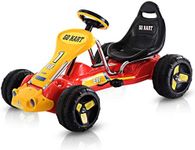 COSTWAY Kids Go Kart, Quad Style Ride On Racer with Adjustable Seat & Non-Slip Wheels, Children Pedal Go-karts for Boys and Girls (Red)