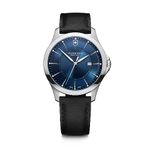 Victorinox Alliance Large Watch with Blue Dial, Silver Bezel, Black Leather Strap