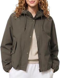 Ainangua Windbreaker Jacket Women Zip Up Short Waterproof Parka Raincoat Outdoor Hiking Trench Coat with Hood(Khaki,XL)