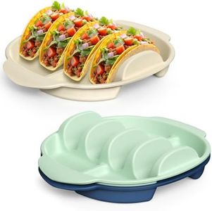 LZC LADYS GIFT Silicone Taco Holder Set of 3, Reusable Taco Stand Rack Tray with 4 Dividers, Taco Plates for Hard/Soft Taco Shells, Taco Party Serving Plates, Dishwasher & Microwave Safe Taco Holders