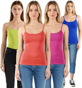Emmalise Women's Basic Short Camisole Adjustable Strap Layering Cami Tank Top (4Pk Coral, Fuchsia, Lime, Royal, Medium)