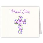 The Invite Lady Religious Thank You Cards with Cross for Baptism Watercolor Flowers Floral Purple Confirmation Christening Graduation Personal Use Pastor CCD First Holy Communion (24 Count)