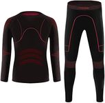 YESURPRISE Kids Thermal Underwear Set, Girls Boys' Compression Base Layer - Ski Wear Athletic Shirt Long Top & Bottom Sets Black Red