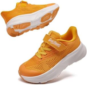 GOALCTOWINS Little/Big Kids Wide Toe Box Shoes Breathable Running Sneakers with Hook and Loop & Elastic Laces, Boys and Girls Non-Slip Wide Toe Box Sneakers for Tennis Walking Yellow