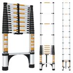 Equal 15 FT Aluminum Folding Telescopic Ladder with 2 Triangle Stabilizers | EN131 Certified with 2 Year Warranty | 150kg Max Capacity | Collapsible Ladder for Home or Outdoor Work (4.4m/15 Step)