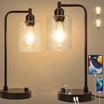 Yarra-Decor 【Upgraded】 Industrial Bedside Table Lamp Set of 2 Fully Dimmable Lamps for Bedroom Modern USB Nightstand Lamp Set with Glass Shade Reading Table Lamps for Dorm, Office (LED Bulb Included)