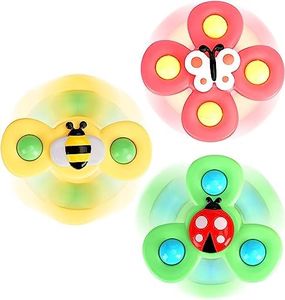 3PCS Suction Cup Spinner Toys for 1 Year Old Boy Girl, Spinning Top Toddler Toys Age 1-2, 1 2 Year Old Boy Birthday Gift, Baby Bath Toys for Kids Ages 1-3, Sensory Toys for Toddlers 1-3 (Insect)